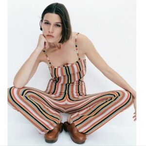 Zara multicolour striped terry cloth knit side cut out jumpsuit medium
